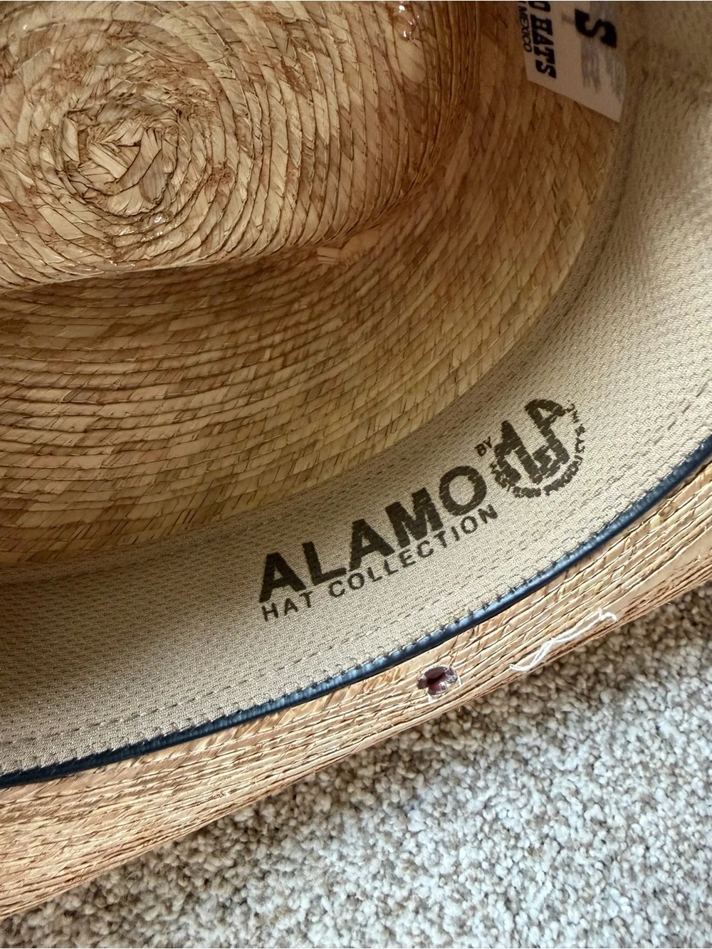 Alamo Unisex Natural Straw Western Cowboy Hat with Branded Inner Band Size Small